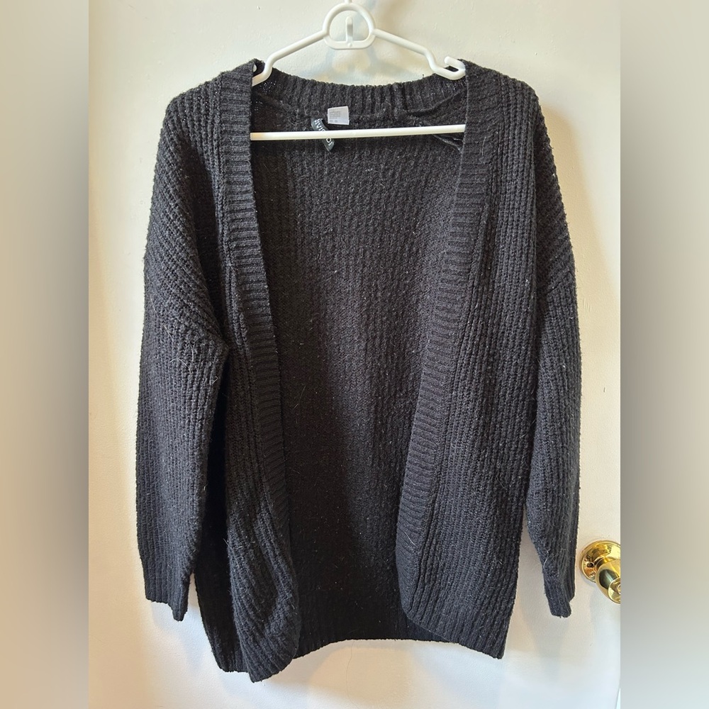 Divided Black Open-Front Cardigan